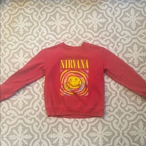 NIRVANA Red Sweatshirt with Yellow Graphic